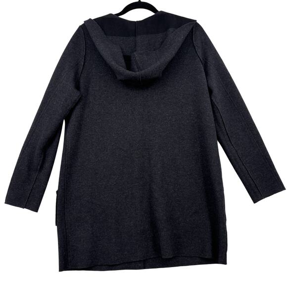 Eileen Fisher Jacket XS Black Gray Stripe Merino Wool Reversible Hooded Snaps - Picture 8 of 11